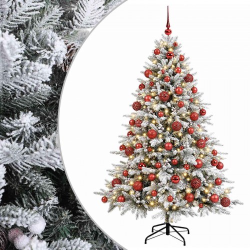 Kunstigt juletræ med kugler og LED-lys - 210 cm