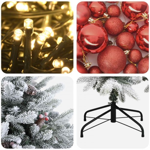Kunstigt juletræ med kugler og LED-lys - 210 cm