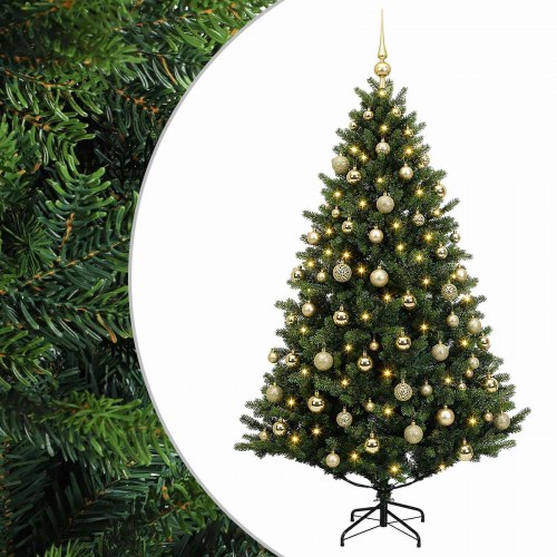 Kunstigt juletræ med kugler og 300 LED - 180 cm, varm hvid