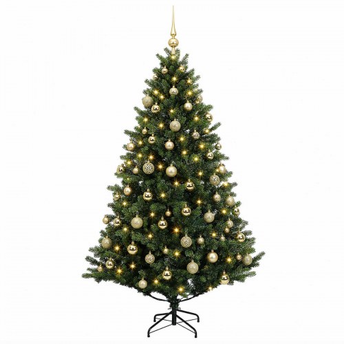 Kunstigt juletræ med kugler og 300 LED - 180 cm, varm hvid