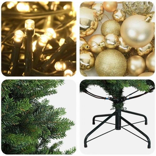 Kunstigt juletræ med kugler og 300 LED - 180 cm, varm hvid