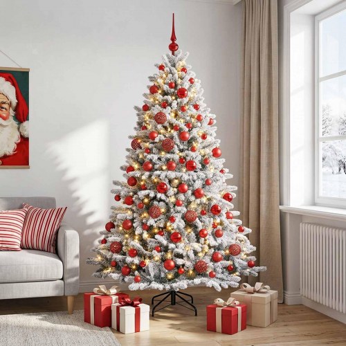 Kunstigt juletræ med julekugler og 300 LED'er 240 cm - varm hvid