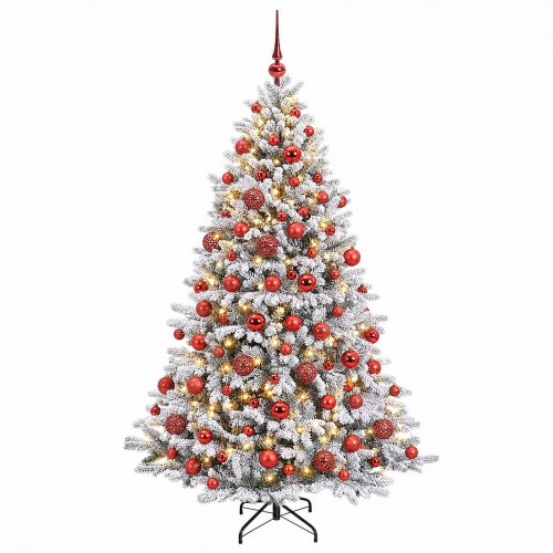 Kunstigt juletræ med julekugler og 300 LED'er 240 cm - varm hvid