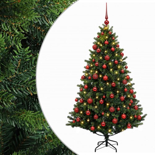 Kunstigt juletræ med kugler og LED 210 cm - varm hvid