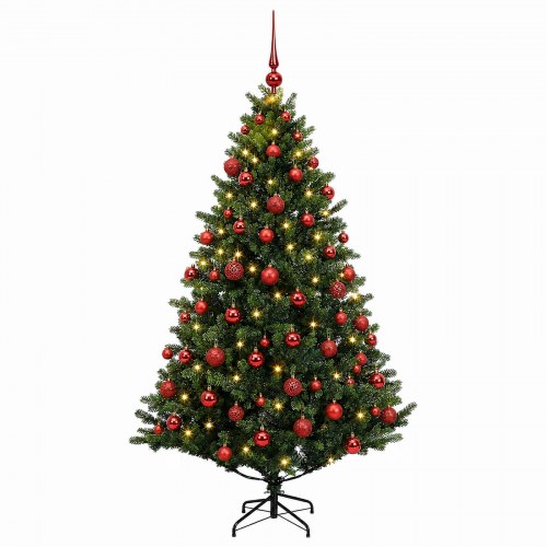 Kunstigt juletræ med kugler og LED 210 cm - varm hvid