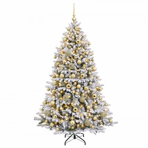 Kunstigt juletræ med kugler 180 cm 300 LED - varm hvid