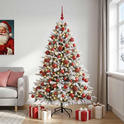 Kunstigt juletræ med julekugler og 300 LED - 180 cm, varm hvid