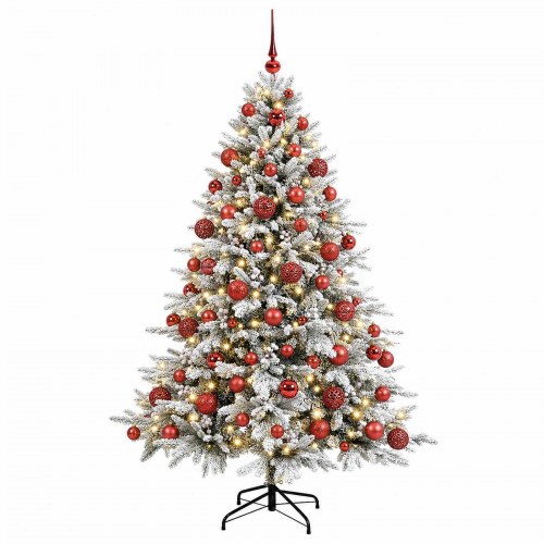Kunstigt juletræ med julekugler og 300 LED - 180 cm, varm hvid