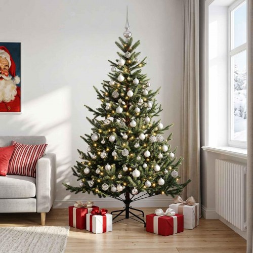 Kunstigt juletræ med julekugler og 300 LED - 240 cm
