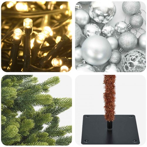 Kunstigt juletræ med julekugler og 300 LED - 240 cm