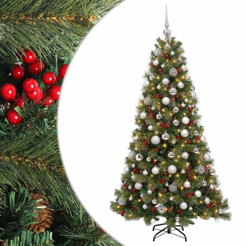 Kunstigt juletræ med julekugler 180 cm - 300 LED'er varm hvid