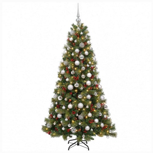 Kunstigt juletræ med julekugler 180 cm - 300 LED'er varm hvid