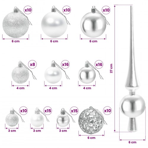 Kunstigt juletræ med julekugler 180 cm - 300 LED'er varm hvid