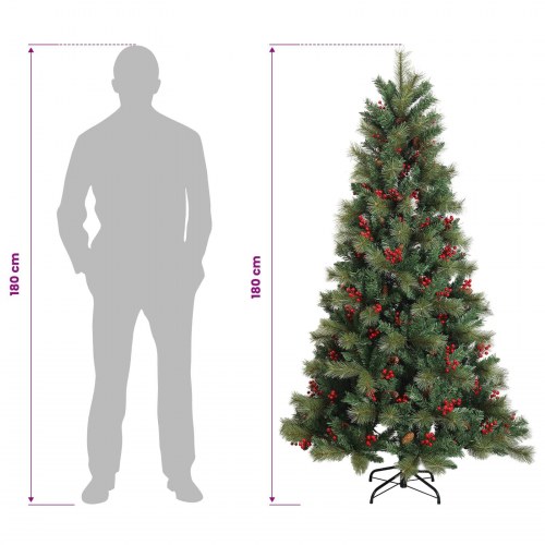 Kunstigt juletræ med julekugler 180 cm - 300 LED'er varm hvid