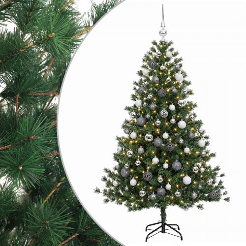 Kunstigt juletræ med julekugler og 300 LED - 240 cm, varm hvid