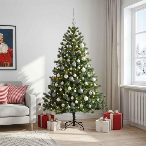 Kunstigt juletræ med julekugler og 300 LED - 240 cm, varm hvid