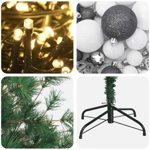 Kunstigt juletræ med julekugler og 300 LED - 240 cm, varm hvid
