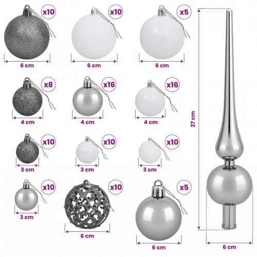 Kunstigt juletræ med julekugler og 300 LED - 240 cm, varm hvid