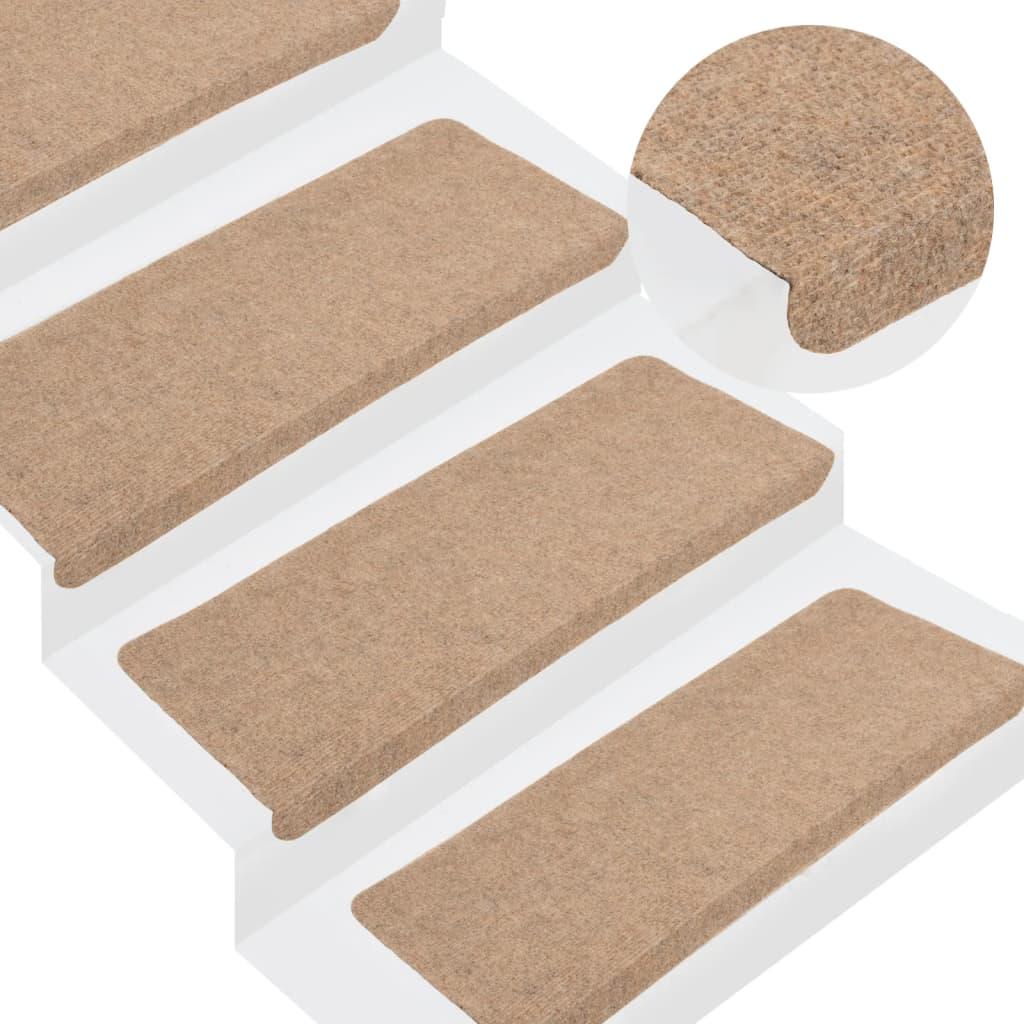 Selvklæbende trappemåtter 15 stk. 65 x 24,5 x 3,5 cm - beige