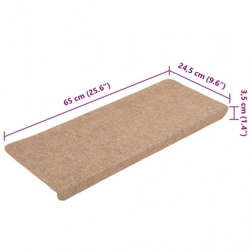 Selvklæbende trappemåtter 15 stk. 65 x 24,5 x 3,5 cm - beige (OUTLET A)