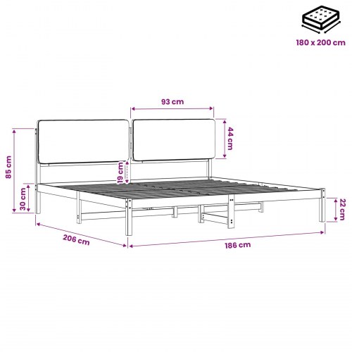 Sengestel med polstret hovedgavl til 180 x 200 cm - mørkebrun/lysegrå