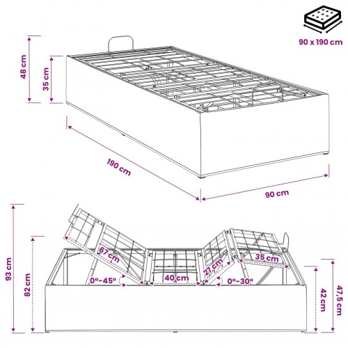 Elektrisk elevationsbund 90 x 190 cm - sort