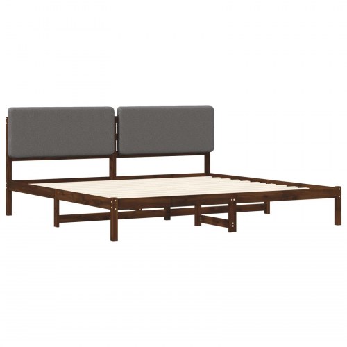 Sengestel med polstret hovedgavl 200 x 200 cm - mørkebrun/lysegrå