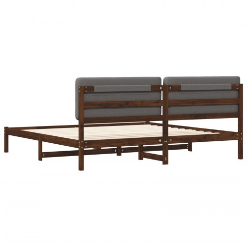 Sengestel med polstret hovedgavl 200 x 200 cm - mørkebrun/lysegrå