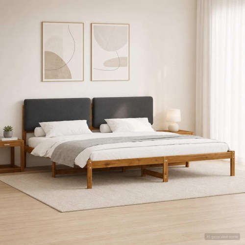 Sengestel 180 x 200 cm med polstret hovedgavl - naturfarvet og mørkegrå