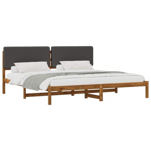 Sengestel 180 x 200 cm med polstret hovedgavl - naturfarvet og mørkegrå