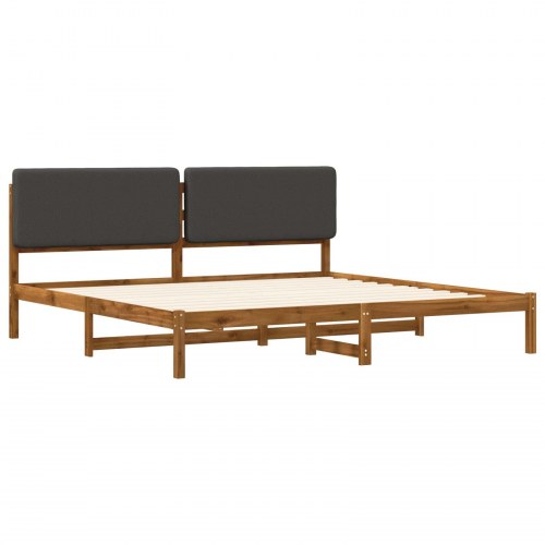 Sengestel 180 x 200 cm med polstret hovedgavl - naturfarvet og mørkegrå
