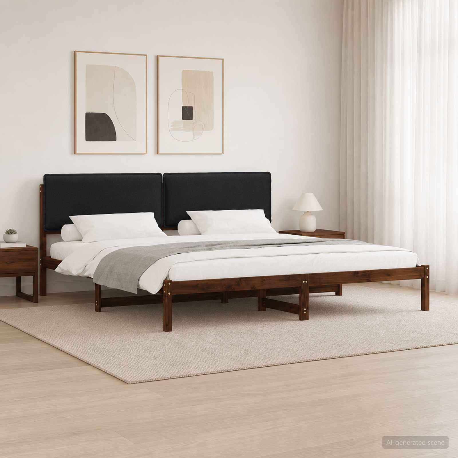 Sengestel med polstret hovedgavl 180 x 200 cm - mørkebrun/sort
