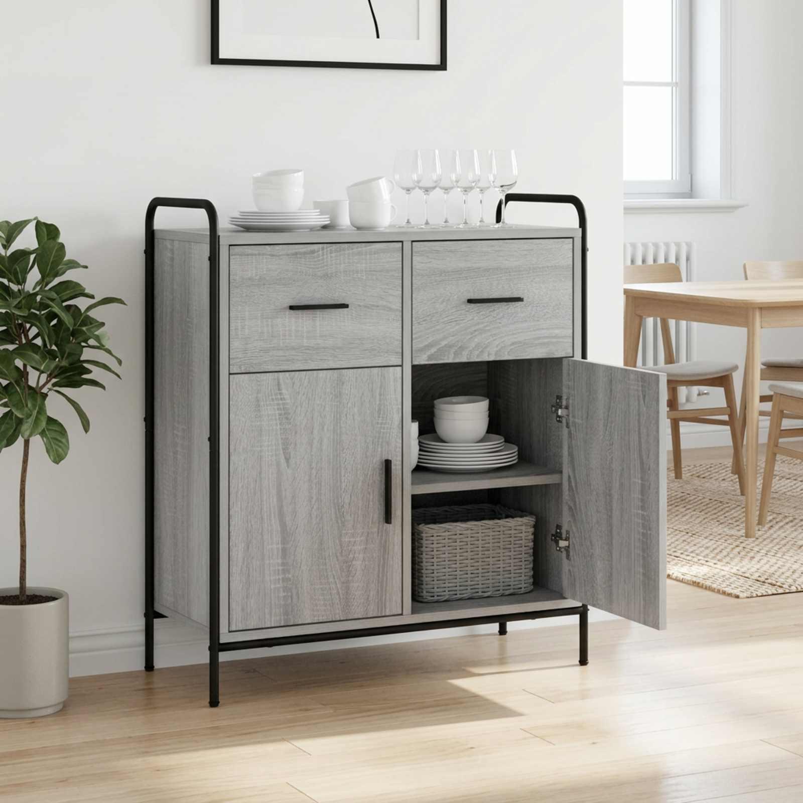 vidaXL Sideboard Grå Sonoma 97 x 33 x 81 cm Konstrueret træ