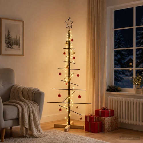 Juletræ i metal KUOPIO 120 cm med LED - sort/varm hvid