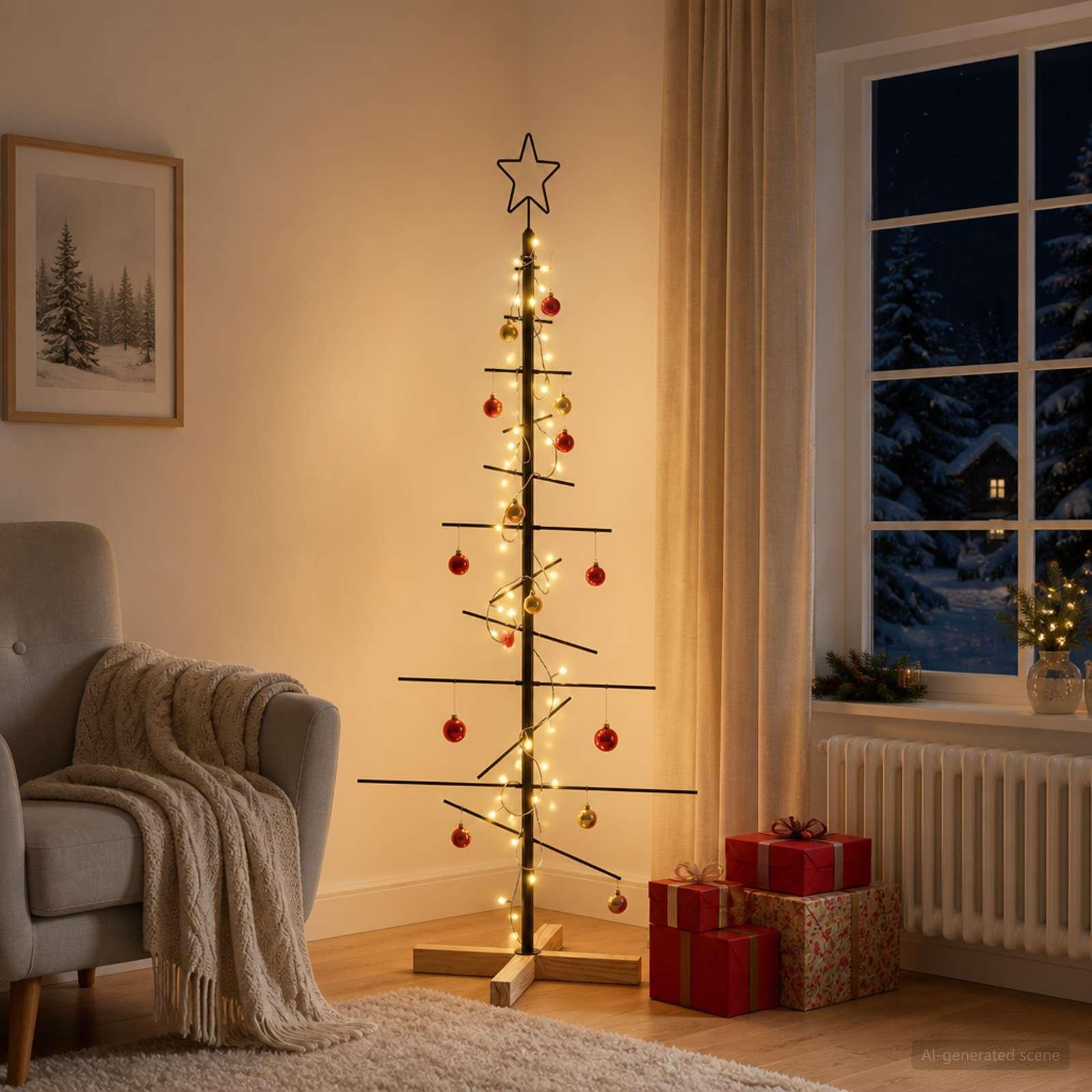 Juletræ i metal KUOPIO 120 cm med LED - sort/varm hvid
