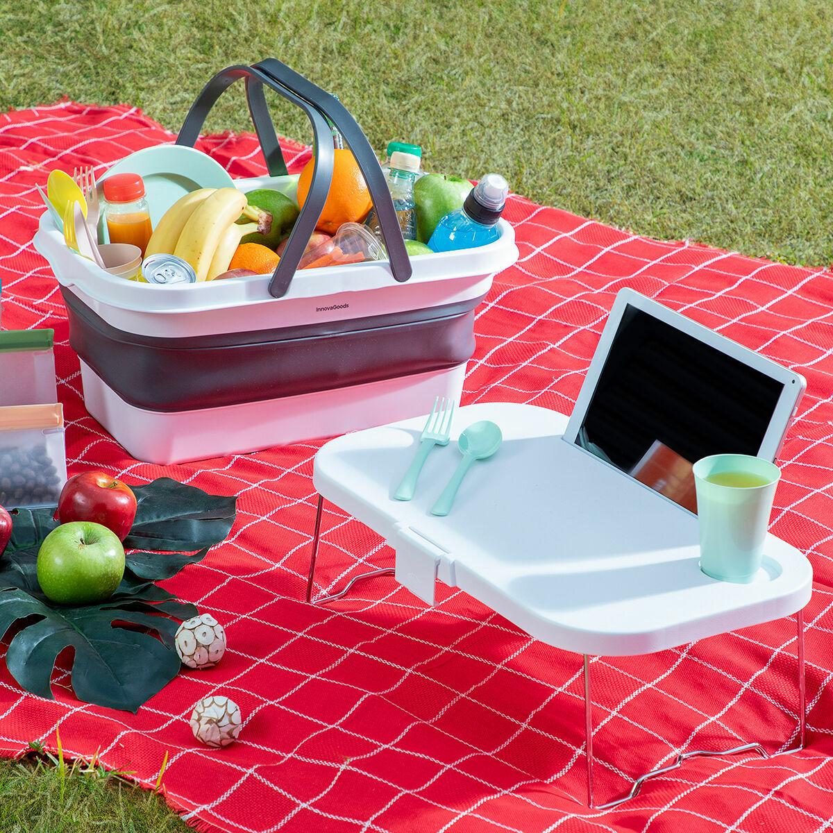 Sammenklappelig picnickurv med bakkebord Pickning - hvid/grå