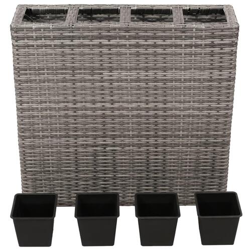 Plantekasse med 4 krukker 2 stk. polyrattan grå
