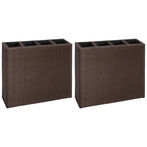 Plantekasser med 4 krukker 2 stk. polyrattan brun