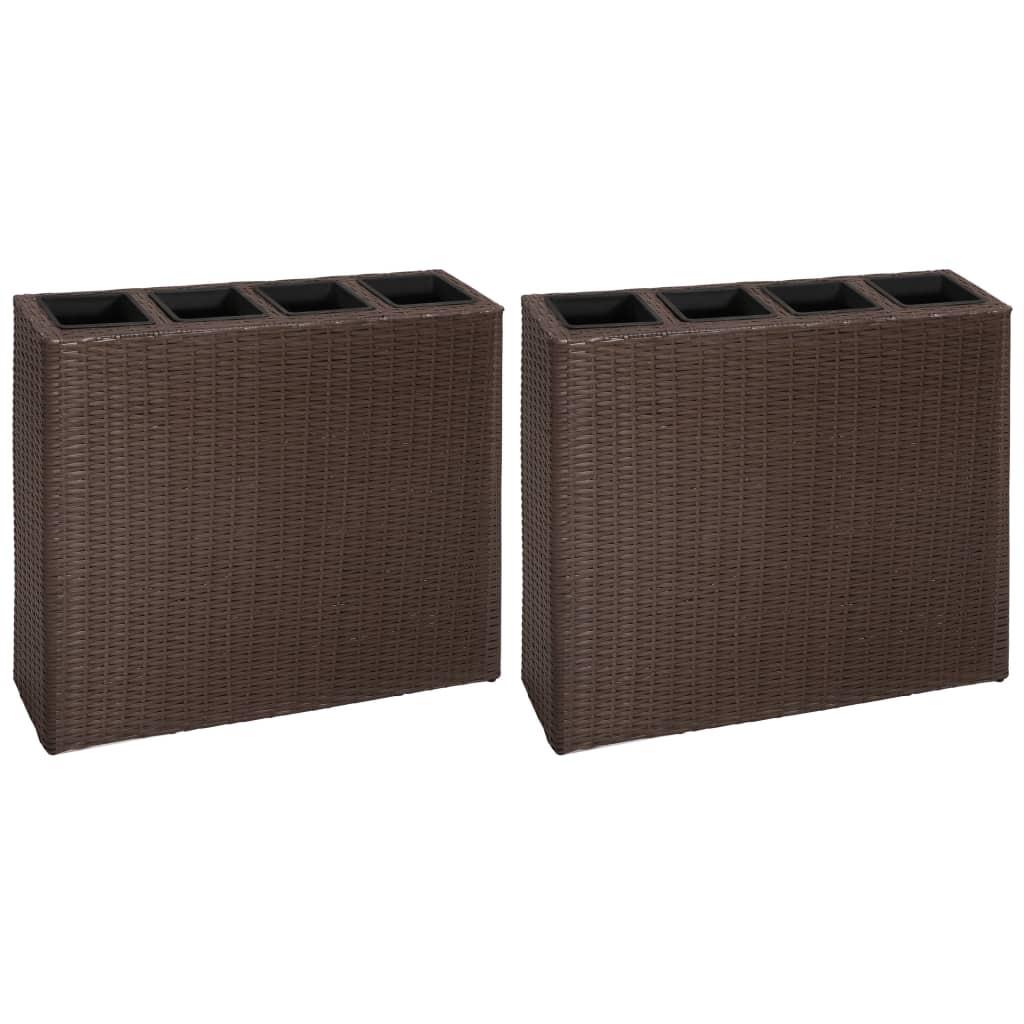 Plantekasser med 4 krukker 2 stk. polyrattan brun