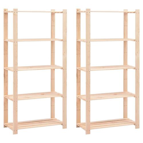 Reoler 2 stk. 5 hylder 80x38x170 cm massivt fyrretræ 250 kg