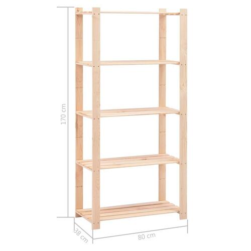 Reoler 2 stk. 5 hylder 80x38x170 cm massivt fyrretræ 250 kg