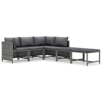 Loungesæt til haven 6 dele med hynder polyrattan grå