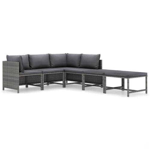 Loungesæt til haven 6 dele med hynder polyrattan grå
