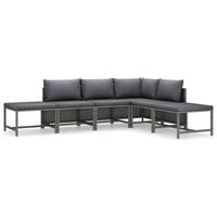Loungesæt til haven 6 dele med hynder polyrattan grå