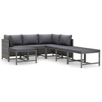 Loungesæt til haven 7 dele med hynder polyrattan grå