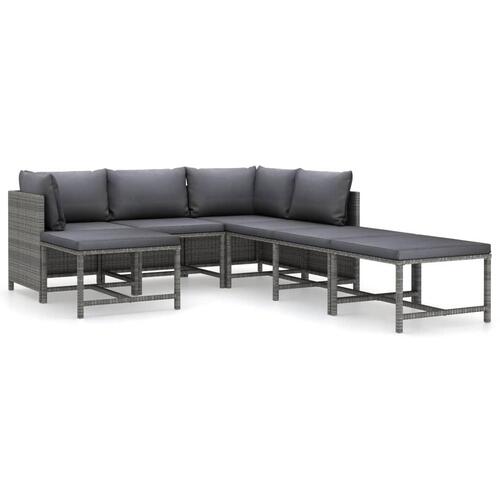 Loungesæt til haven 7 dele med hynder polyrattan grå