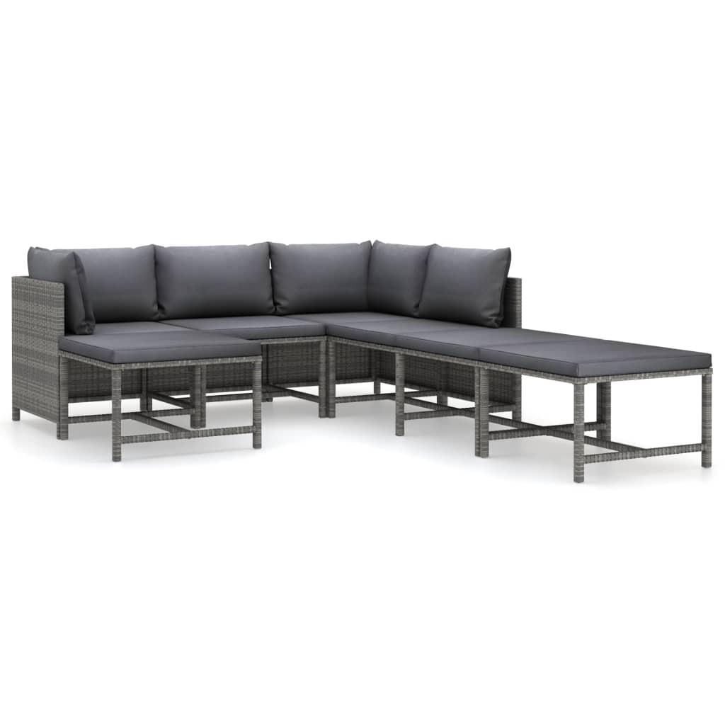Loungesæt til haven 7 dele med hynder polyrattan grå