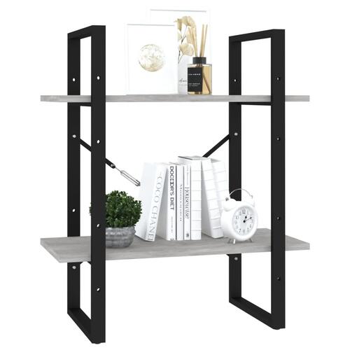 Bogreol med 2 hylder 60x30x70 cm konstrueret træ betongrå