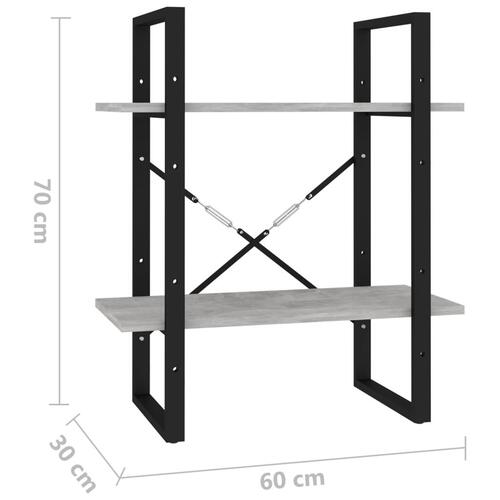 Bogreol med 2 hylder 60x30x70 cm konstrueret træ betongrå
