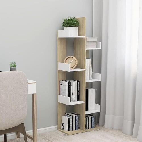 Bogskab 48x25,5x140 cm spånplade hvid og sonoma-egetræsfarvet